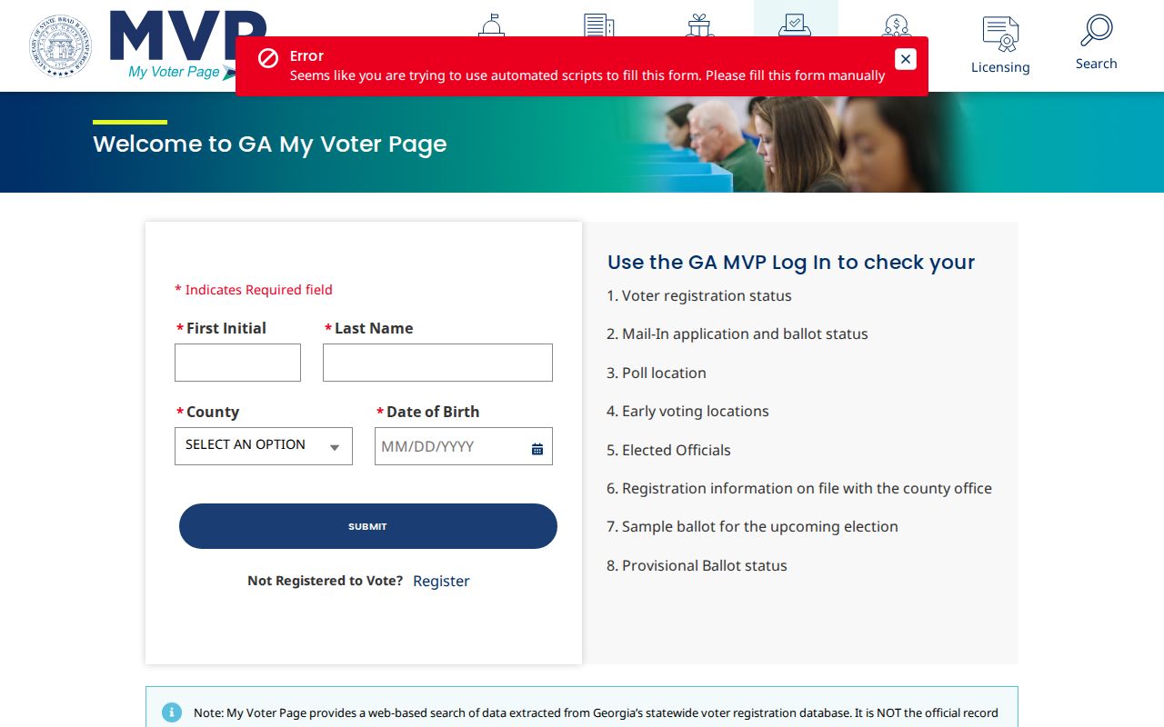 Peachtree Corners voter registration records lookup on Georgia My Voter Page